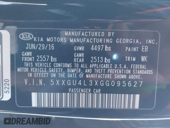 ✅ 2016 Kia Optima EX • VIN: 5XXGU4L3XGG095627 • Lot: 44197201. Wystawiony na IAAI z przebiegiem 168 641 mil. Bezpłatny archiwum sprzedaży aukcyjnych z USA i szczegółowy raport historii pojazdu na DreamBid. Zdjęcie 9.
