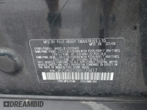 ✅ 2010 Subaru Forester X Premium • VIN: JF2SH6CC9AH725417 • Лот: 45355449. Опубліковано раніше на IAAI з пробігом 103 685 миль. Безкоштовний доступ до архіву аукціонних продажів зі США та докладний звіт про історію автомобіля на DreamBid. Зображення 9.