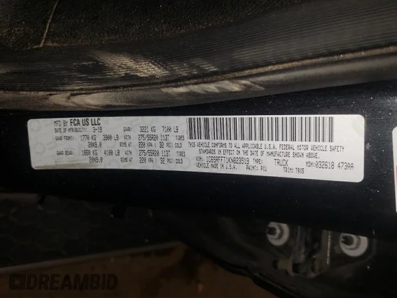 ✅ 2019 Ram 1500 Big Horn • VIN: 1C6SRFFT1KN823519 • Лот: 38006403. Опубліковано раніше на Copart з пробігом 96 147 миль. Безкоштовний доступ до архіву аукціонних продажів зі США та докладний звіт про історію автомобіля на DreamBid. Зображення 12.