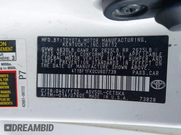 ✅ 2012 Toyota Camry LE • VIN: 4T1BF1FK0CU607739 • Lot: 45002722. Wystawiony na IAAI z przebiegiem 204 400 mil. Bezpłatny archiwum sprzedaży aukcyjnych z USA i szczegółowy raport historii pojazdu na DreamBid. Zdjęcie 9.