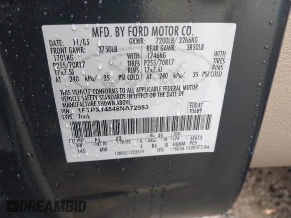 ✅ 2006 Ford F-150 XLT • VIN: 1FTPX14546NA72983 • Lot: 44417619. Wystawiony na IAAI z przebiegiem 118 765 mil. Bezpłatny archiwum sprzedaży aukcyjnych z USA i szczegółowy raport historii pojazdu na DreamBid. Zdjęcie 9.