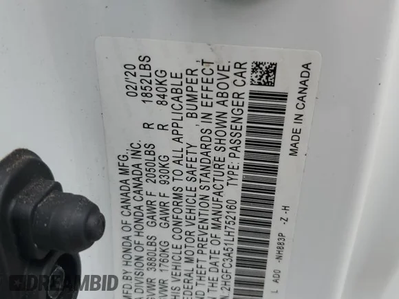 ✅ 2020 Honda Civic Si • VIN: 2HGFC3A51LH752160 • Lot: 82519825. Wystawiony na Copart z przebiegiem 48 833 mil. Bezpłatny archiwum sprzedaży aukcyjnych z USA i szczegółowy raport historii pojazdu na DreamBid. Zdjęcie 12.