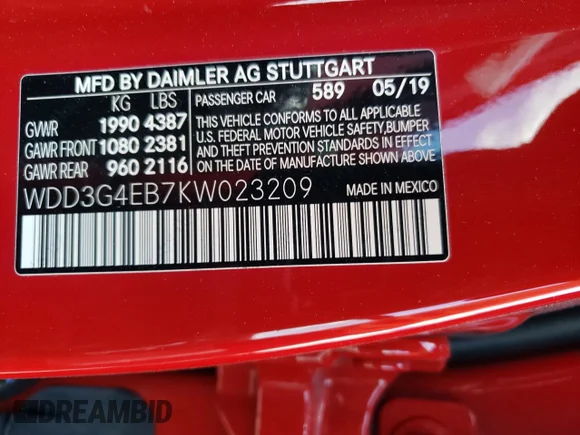 ✅ 2019 Mercedes-Benz A 220 • VIN: WDD3G4EB7KW023209 • Лот: 47164593. Опубліковано раніше на Copart з пробігом 17 271 миль. Безкоштовний доступ до архіву аукціонних продажів зі США та докладний звіт про історію автомобіля на DreamBid. Зображення 14.