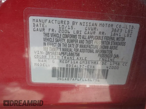 ✅ 2015 Nissan Sentra SV • VIN: 3N1AB7AP6FL686756 • Lot: 45403301. Listed on IAAI with 117,272 mi. Free auction sales archive from the USA and detailed vehicle history report at DreamBid. Image 9.