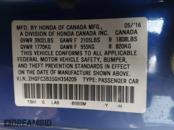 ✅ 2016 Honda Civic EX-T • VIN: 2HGFC3B35GH354209 • Lot: 44613087. Wystawiony na IAAI z przebiegiem 91 761 mil. Bezpłatny archiwum sprzedaży aukcyjnych z USA i szczegółowy raport historii pojazdu na DreamBid. Zdjęcie 9.