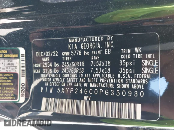 ✅ 2023 Kia Telluride LX • VIN: 5XYP24GC0PG350930 • Lot: 43002184. Wystawiony na IAAI z przebiegiem 50 932 mil. Bezpłatny archiwum sprzedaży aukcyjnych z USA i szczegółowy raport historii pojazdu na DreamBid. Zdjęcie 9.