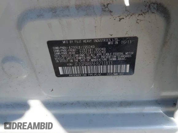 ✅ 2014 Subaru Impreza Limited • VIN: JF1GPAK65E8231833 • Lot: 44942932. Wystawiony na IAAI z przebiegiem 132 355 mil. Bezpłatny archiwum sprzedaży aukcyjnych z USA i szczegółowy raport historii pojazdu na DreamBid. Zdjęcie 9.