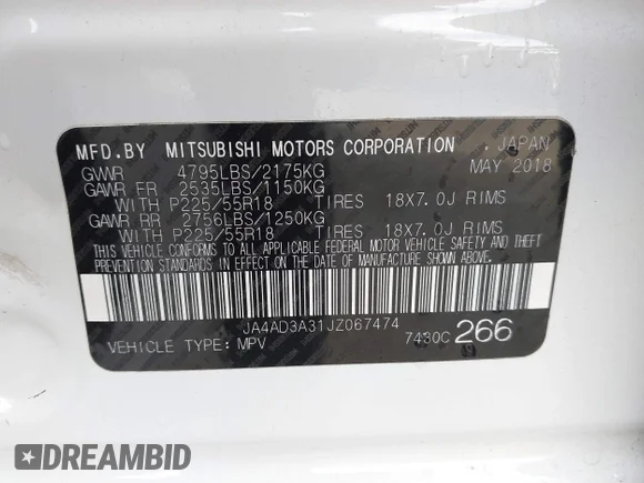 ✅ 2018 Mitsubishi Outlander SE • VIN: JA4AD3A31JZ067474 • Lot: 43989605. Wystawiony na IAAI z przebiegiem 189 929 mil. Bezpłatny archiwum sprzedaży aukcyjnych z USA i szczegółowy raport historii pojazdu na DreamBid. Zdjęcie 9.