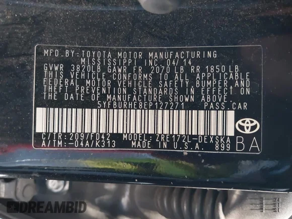 ✅ 2014 Toyota Corolla L • VIN: 5YFBURHE8EP127271 • Лот: 45442638. Опубликован ранее на IAAI с пробегом 165 680 миль. Бесплатный доступ к архиву аукционных продаж из США и подробный отчёт об истории автомобиля на DreamBid. Изображение 9.