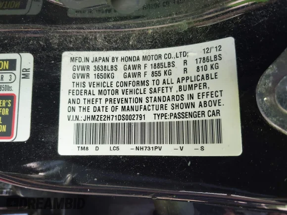 ✅ 2013 Honda Insight EX • VIN: JHMZE2H71DS002791 • Lot: 42788273. Wystawiony na IAAI z przebiegiem 160 929 mil. Bezpłatny archiwum sprzedaży aukcyjnych z USA i szczegółowy raport historii pojazdu na DreamBid. Zdjęcie 9.