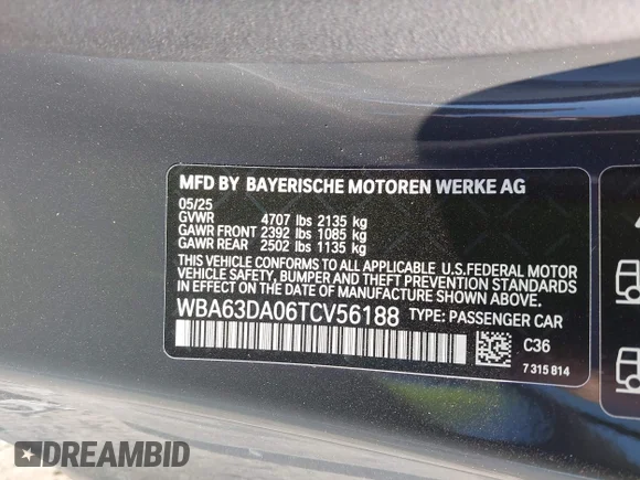 ✅ 2026 BMW 4 Series 430i xDrive • VIN: WBA63DA06TCV56188 • Лот: 43455637. Опубліковано раніше на IAAI з пробігом 938 миль. Безкоштовний доступ до архіву аукціонних продажів зі США та докладний звіт про історію автомобіля на DreamBid. Зображення 9.