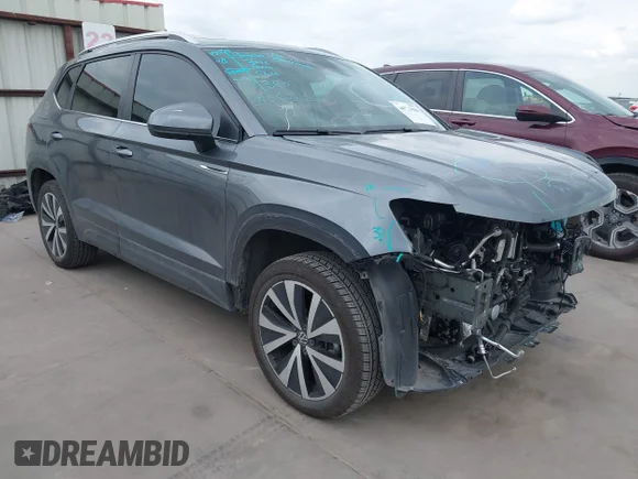 ✅ 2024 Volkswagen Taos SE • VIN: 3VVEX7B24RM086045 • Lot: 44857598. Listed on IAAI with 21,454 mi. Free auction sales archive from the USA and detailed vehicle history report at DreamBid. Image 1.