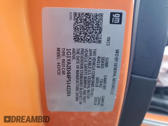 ✅ 2023 Chevrolet Corvette 1LT • VIN: 1G1YA2D44P5142284 • Lot: 75808074. Wystawiony na Copart z przebiegiem 15 593 mil. Bezpłatny archiwum sprzedaży aukcyjnych z USA i szczegółowy raport historii pojazdu na DreamBid. Zdjęcie 14.