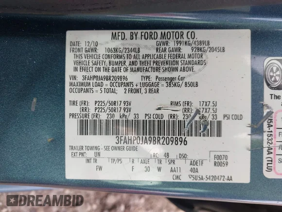 ✅ 2011 Ford Fusion SEL • VIN: 3FAHP0JA9BR209896 • Лот: 43371820. Опубліковано раніше на IAAI з пробігом 194 550 миль. Безкоштовний доступ до архіву аукціонних продажів зі США та докладний звіт про історію автомобіля на DreamBid. Зображення 9.