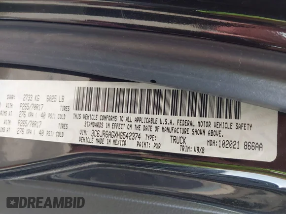 ✅ 2017 Ram 1500 Tradesman • VIN: 3C6JR6AGXHG542374 • Lot: 41904726. Listed on IAAI with Not provided. Free auction sales archive from the USA and detailed vehicle history report at DreamBid. Image 9.