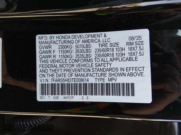 ✅ 2026 Honda CR-V Sport-L • VIN: 7FARS5H83TE008614 • Lot: 44712956. Wystawiony na IAAI z przebiegiem 5 587 mil. Bezpłatny archiwum sprzedaży aukcyjnych z USA i szczegółowy raport historii pojazdu na DreamBid. Zdjęcie 9.