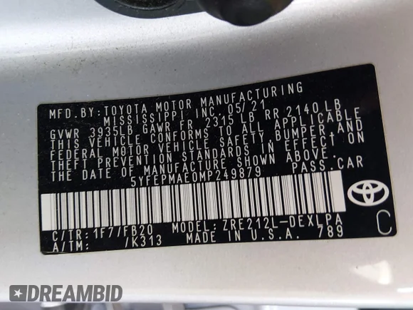✅ 2021 Toyota Corolla LE • VIN: 5YFEPMAE0MP249879 • Лот: 45276063. Опубліковано раніше на IAAI з пробігом 102 839 миль. Безкоштовний доступ до архіву аукціонних продажів зі США та докладний звіт про історію автомобіля на DreamBid. Зображення 9.