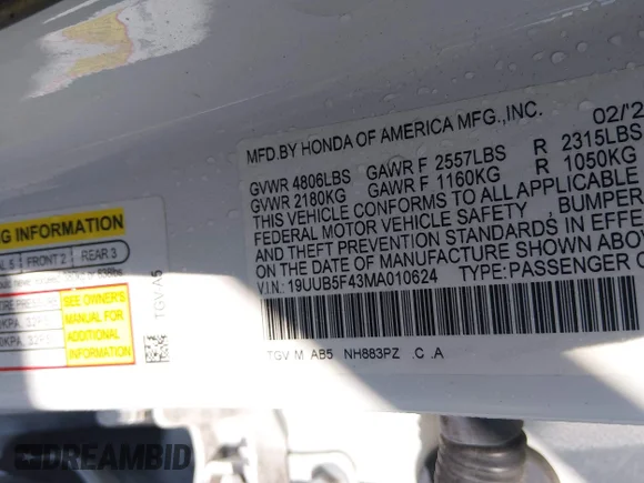 ✅ 2021 Acura TLX Technology • VIN: 19UUB5F43MA010624 • Lot: 44094912. Wystawiony na IAAI z przebiegiem 81 049 mil. Bezpłatny archiwum sprzedaży aukcyjnych z USA i szczegółowy raport historii pojazdu na DreamBid. Zdjęcie 9.