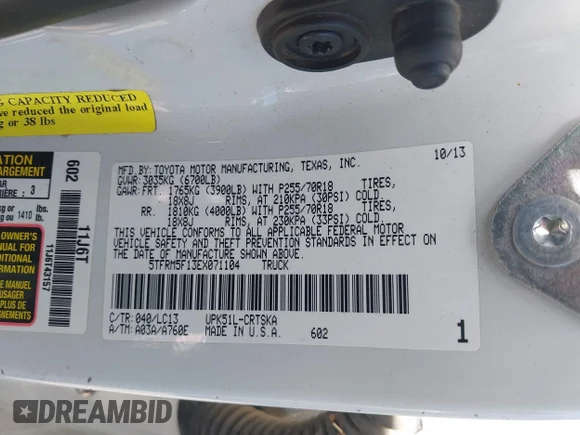 ✅ 2014 Toyota Tundra SR • VIN: 5TFRM5F13EX071104 • Lot: 41790537. Wystawiony na IAAI z przebiegiem 194 758 mil. Bezpłatny archiwum sprzedaży aukcyjnych z USA i szczegółowy raport historii pojazdu na DreamBid. Zdjęcie 9.