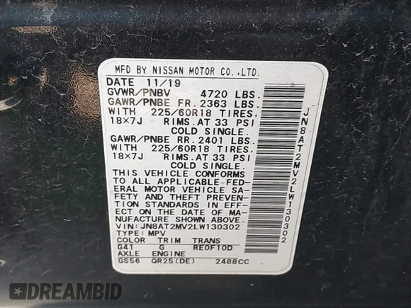 ✅ 2020 Nissan Rogue SV • VIN: JN8AT2MV2LW130302 • Lot: 45131917. Wystawiony na IAAI z przebiegiem 157 270 mil. Bezpłatny archiwum sprzedaży aukcyjnych z USA i szczegółowy raport historii pojazdu na DreamBid. Zdjęcie 9.