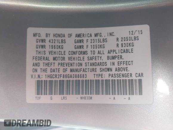 ✅ 2016 Honda Accord EX-L • VIN: 1HGCR2F86GA088683 • Lot: 44097990. Wystawiony na IAAI z przebiegiem 143 994 mil. Bezpłatny archiwum sprzedaży aukcyjnych z USA i szczegółowy raport historii pojazdu na DreamBid. Zdjęcie 9.