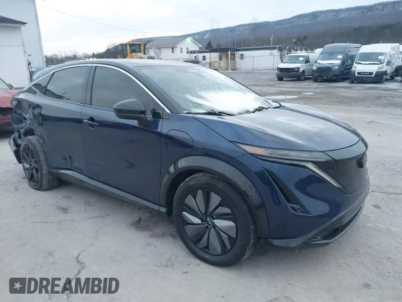 ✅ 2023 Nissan ARIYA Engage • VIN: JN1AF0BA0PM402163 • Lot: 43878166. Listed on IAAI with 20,428 mi. Free auction sales archive from the USA and detailed vehicle history report at DreamBid. Image 1.