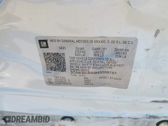 ✅ 2021 Chevrolet Blazer LT • VIN: 3GNKBCRS8MS558757 • Lot: 41491064. Wystawiony na IAAI z przebiegiem 107 066 mil. Bezpłatny archiwum sprzedaży aukcyjnych z USA i szczegółowy raport historii pojazdu na DreamBid. Zdjęcie 9.