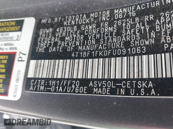 ✅ 2015 Toyota Camry XLE • VIN: 4T1BF1FK0FU091063 • Lot: 42338068. Wystawiony na IAAI z przebiegiem 143 251 mil. Bezpłatny archiwum sprzedaży aukcyjnych z USA i szczegółowy raport historii pojazdu na DreamBid. Zdjęcie 9.