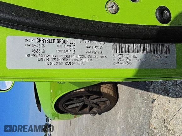 ✅ 2015 Dodge Challenger SRT Hellcat • VIN: 2C3CDZC96FH713865 • Lot: 41649436. Listed on Copart with 52,331 mi. Free auction sales archive from the USA and detailed vehicle history report at DreamBid. Image 12.