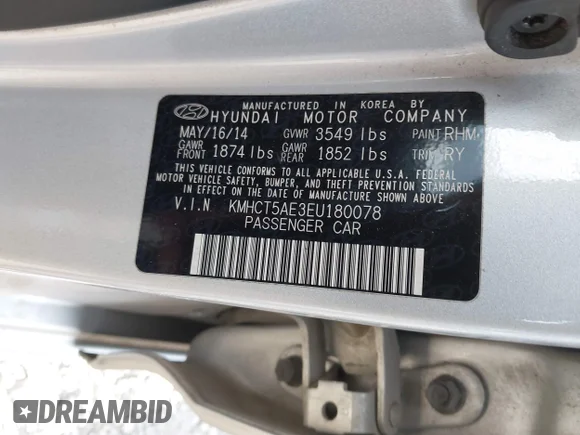 ✅ 2014 Hyundai Accent GS • VIN: KMHCT5AE3EU180078 • Lot: 44067413. Wystawiony na IAAI z przebiegiem 107 060 mil. Bezpłatny archiwum sprzedaży aukcyjnych z USA i szczegółowy raport historii pojazdu na DreamBid. Zdjęcie 9.