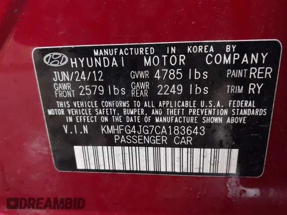 ✅ 2012 Hyundai Azera • VIN: KMHFG4JG7CA183643 • Lot: 42503232. Wystawiony na IAAI z przebiegiem 180 485 mil. Bezpłatny archiwum sprzedaży aukcyjnych z USA i szczegółowy raport historii pojazdu na DreamBid. Zdjęcie 9.