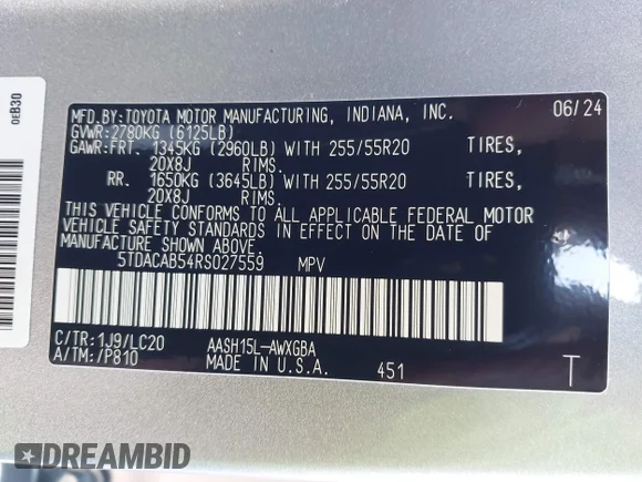 ✅ 2024 Toyota Highlander Hybrid XLE • VIN: 5TDACAB54RS027559 • Lot: 44439289. Wystawiony na IAAI z przebiegiem 14 320 mil. Bezpłatny archiwum sprzedaży aukcyjnych z USA i szczegółowy raport historii pojazdu na DreamBid. Zdjęcie 9.