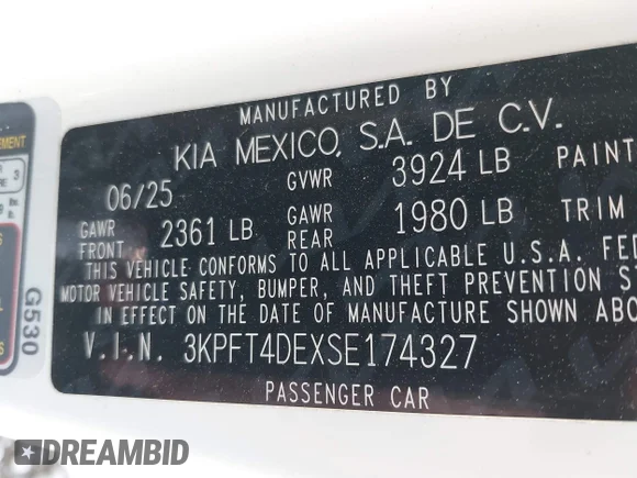 ✅ 2025 Kia K4 LXS • VIN: 3KPFT4DEXSE174327 • Lot: 43587866. Wystawiony na IAAI z przebiegiem 8 179 mil. Bezpłatny archiwum sprzedaży aukcyjnych z USA i szczegółowy raport historii pojazdu na DreamBid. Zdjęcie 9.