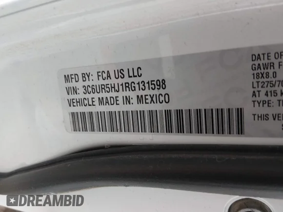 ✅ 2024 Ram 2500 Tradesman • VIN: 3C6UR5HJ1RG131598 • Lot: 44437990. Wystawiony na IAAI z przebiegiem 41 691 mil. Bezpłatny archiwum sprzedaży aukcyjnych z USA i szczegółowy raport historii pojazdu na DreamBid. Zdjęcie 9.