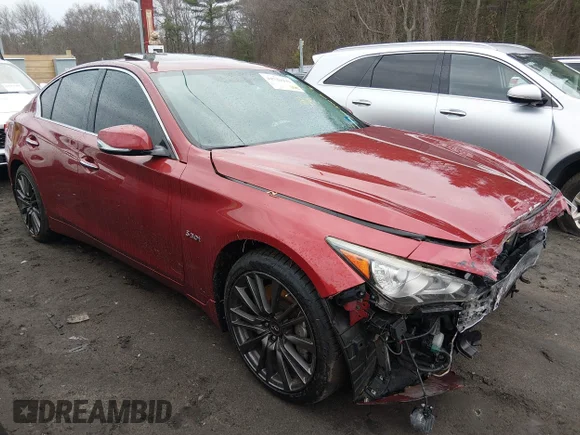 ✅ 2016 Infiniti Q50 Red Sport 400 • VIN: JN1FV7AR0GM451274 • Lot: 44729291. Listed on IAAI with 104,456 mi. Free auction sales archive from the USA and detailed vehicle history report at DreamBid. Image 1.