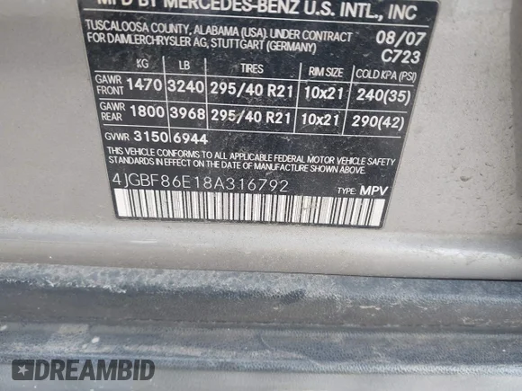 ✅ 2008 Mercedes-Benz GL 550 • VIN: 4JGBF86E18A316792 • Lot: 44387157. Wystawiony na IAAI z przebiegiem 137 425 mil. Bezpłatny archiwum sprzedaży aukcyjnych z USA i szczegółowy raport historii pojazdu na DreamBid. Zdjęcie 9.