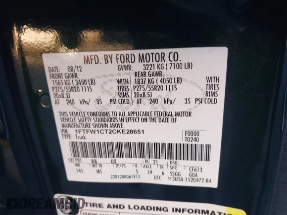 ✅ 2012 Ford F-150 FX2 • VIN: 1FTFW1CT2CKE28651 • Лот: 44140192. Опубліковано раніше на IAAI з пробігом 186 114 миль. Безкоштовний доступ до архіву аукціонних продажів зі США та докладний звіт про історію автомобіля на DreamBid. Зображення 9.
