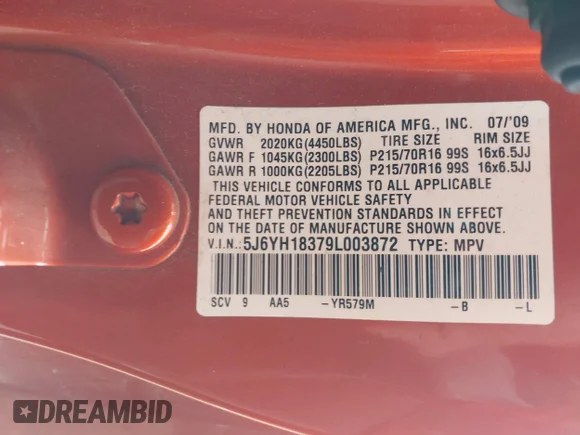 ✅ 2009 Honda Element LX • VIN: 5J6YH18379L003872 • Лот: 42735653. Опубліковано раніше на IAAI з пробігом 168 415 миль. Безкоштовний доступ до архіву аукціонних продажів зі США та докладний звіт про історію автомобіля на DreamBid. Зображення 9.