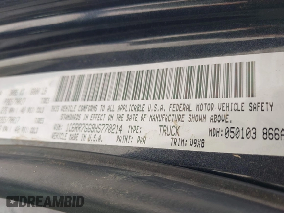 ✅ 2017 Ram 1500 Big Horn • VIN: 1C6RR7GG9HS770214 • Lot: 43171302. Listed on IAAI with 163,788 mi. Free auction sales archive from the USA and detailed vehicle history report at DreamBid. Image 9.