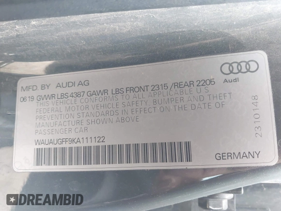 ✅ 2019 Audi A3 Premium • VIN: WAUAUGFF9KA111122 • Lot: 44907440. Wystawiony na IAAI z przebiegiem 77 264 mil. Bezpłatny archiwum sprzedaży aukcyjnych z USA i szczegółowy raport historii pojazdu na DreamBid. Zdjęcie 9.