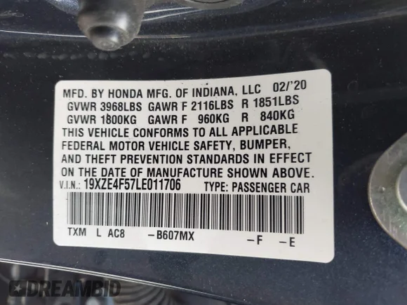 ✅ 2020 Honda Insight EX • VIN: 19XZE4F57LE011706 • Лот: 43409442. Опубліковано раніше на IAAI з пробігом 27 061 миль. Безкоштовний доступ до архіву аукціонних продажів зі США та докладний звіт про історію автомобіля на DreamBid. Зображення 9.