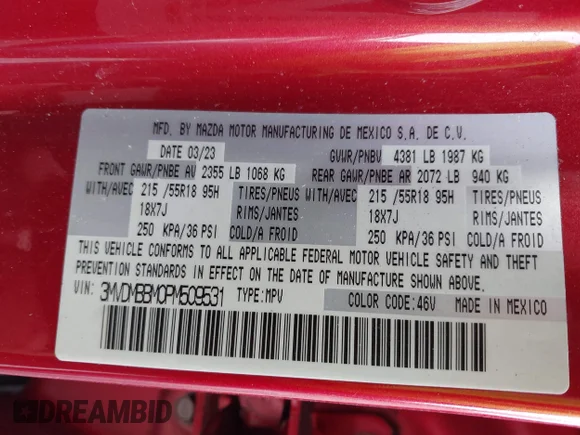 ✅ 2023 Mazda CX-30 S Select • VIN: 3MVDMBBM0PM509531 • Lot: 44477651. Wystawiony na IAAI z przebiegiem 59 816 mil. Bezpłatny archiwum sprzedaży aukcyjnych z USA i szczegółowy raport historii pojazdu na DreamBid. Zdjęcie 9.