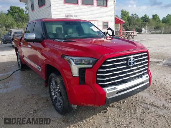 ✅ 2023 Toyota Tundra Capstone Hybrid • VIN: 5TFVC5DB5PX013298 • Lot: 40630260. Listed on IAAI with 25,013 mi. Free auction sales archive from the USA and detailed vehicle history report at DreamBid. Image 1.