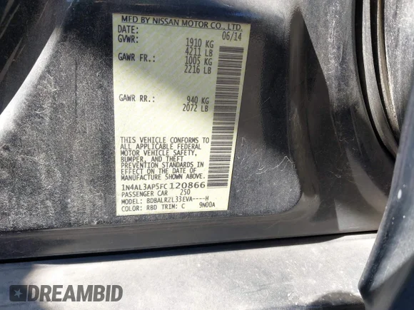 ✅ 2015 Nissan Altima SL • VIN: 1N4AL3AP5FC120866 • Лот: 44891663. Опубликован ранее на IAAI с пробегом 125 721 миль. Бесплатный доступ к архиву аукционных продаж из США и подробный отчёт об истории автомобиля на DreamBid. Изображение 9.