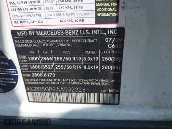 ✅ 2010 Mercedes-Benz M 350 • VIN: 4JGBB5GB9AA532328 • Лот: 42965680. Опубликован ранее на IAAI с пробегом 94 647 миль. Бесплатный доступ к архиву аукционных продаж из США и подробный отчёт об истории автомобиля на DreamBid. Изображение 9.