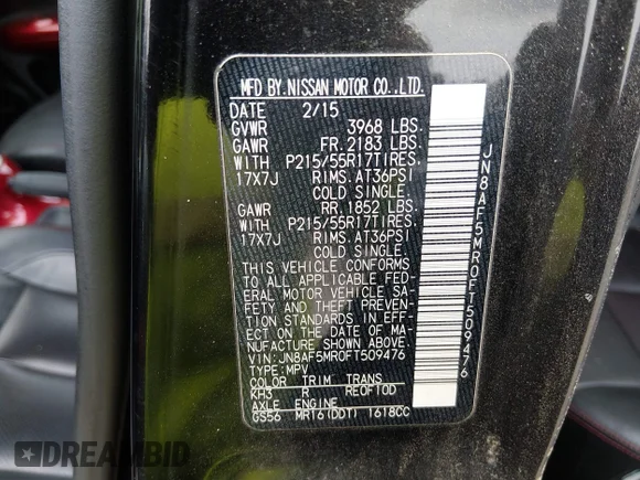 ✅ 2015 Nissan Juke SL • VIN: JN8AF5MR0FT509476 • Lot: 45253074. Listed on IAAI with 135,189 mi. Free auction sales archive from the USA and detailed vehicle history report at DreamBid. Image 9.