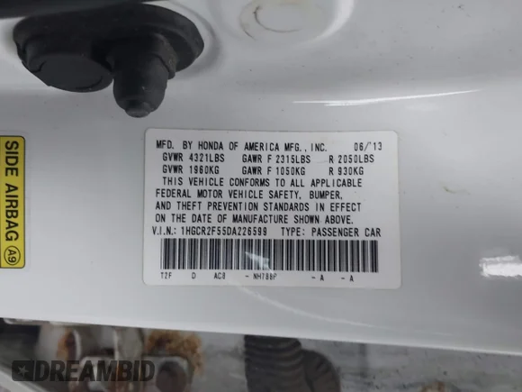 ✅ 2013 Honda Accord Sport • VIN: 1HGCR2F55DA226599 • Лот: 44085796. Опубліковано раніше на IAAI з пробігом Не вказано. Безкоштовний доступ до архіву аукціонних продажів зі США та докладний звіт про історію автомобіля на DreamBid. Зображення 9.