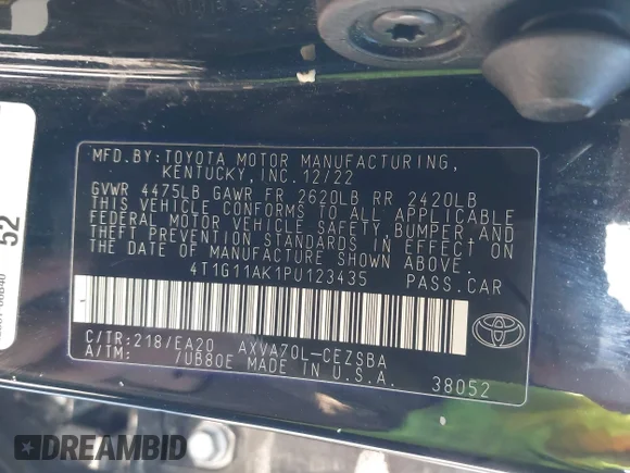 ✅ 2023 Toyota Camry SE • VIN: 4T1G11AK1PU123435 • Lot: 44241490. Wystawiony na IAAI z przebiegiem 69 874 mil. Bezpłatny archiwum sprzedaży aukcyjnych z USA i szczegółowy raport historii pojazdu na DreamBid. Zdjęcie 9.
