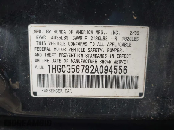 ✅ 2002 Honda Accord SE • VIN: 1HGCG56782A094556 • Lot: 44888481. Wystawiony na IAAI z przebiegiem 281 947 mil. Bezpłatny archiwum sprzedaży aukcyjnych z USA i szczegółowy raport historii pojazdu na DreamBid. Zdjęcie 9.