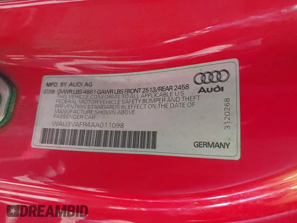 ✅ 2010 Audi S5 Prestige • VIN: WAU3VAFR4AA011098 • Lot: 45096135. Listed on IAAI with 199,423 mi. Free auction sales archive from the USA and detailed vehicle history report at DreamBid. Image 9.